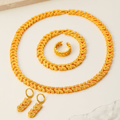 5-teiliges Retro-Schmuckset für Damen, elegantes 18-karätiges Gold mit Ahornblatt-Motiv, temperamentvoller Brautschmuck