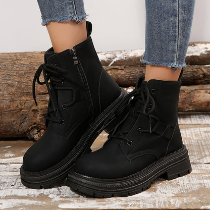 Schnürstiefel mit quadratischem Absatz für Damen, Herbst/Winter, All-Match-Schlank-Schuhe, modische Stiefelette